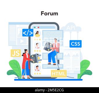Online-Service oder -Plattform für Backend-Entwicklung. Softwareentwicklungsprozess. Verbesserte Gestaltung der Website-Oberfläche. Online-Forum. Flachvektor illustr Stock Vektor