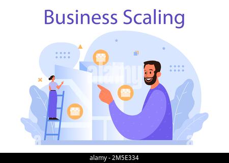 Konzept der Unternehmensskalierung. Expansion des Franchise-Geschäfts. Vorstellung von Unternehmenswachstum und -Expansion. Marketingstrategie und Produktwerbung. Vektor-Illustration Stock Vektor