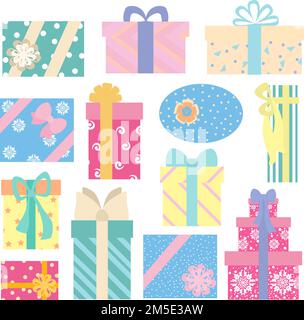 Geschenkschachteln Set. Farbenfrohe Geschenke für die Feiertage. Stock Vektor