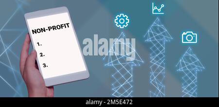 Konzeptionelle Darstellung gemeinnützig. Geschäftskonzept zur Bereitstellung von Produkten oder Dienstleistungen ohne Rückzahlung Stockfoto