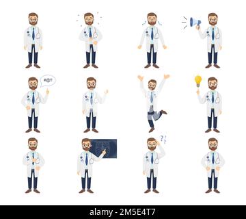 Doktor Emoji auf weißem Hintergrund. Glück und Wut. Stock Vektor