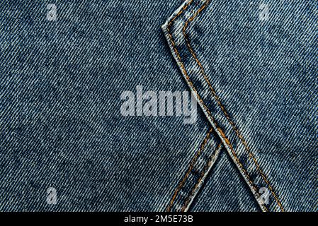 Auf Jeans. Denim-Struktur mit feinen Nähten Stockfoto