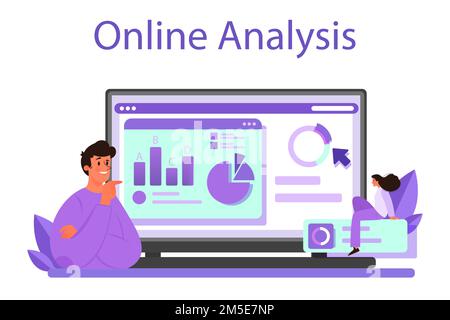 Online-Service oder -Plattform zur Analyse von Mitbewerbern. Marktforschung und Entwicklung von Geschäftsstrategien. Online-Analyse. Darstellung isolierter Vektoren Stock Vektor