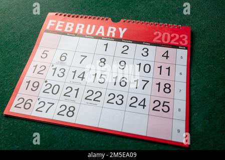 Kalender 2023, Februar, Monatsplaner für Wand und Schreibtisch. Stockfoto