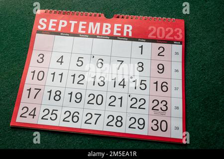 Kalender 2023, September, Monatsplaner für Wand und Schreibtisch. Stockfoto