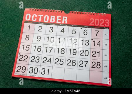 Kalender 2023, Oktober, Monatsplaner für Wand und Schreibtisch. Stockfoto