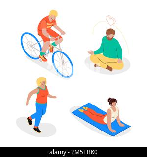 Die Leute gehen rein, um Sport zu treiben - flaches Design-Zeichnungsset Stock Vektor