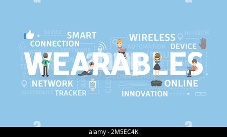 Illustration des Wearables-Konzepts. Idee von Wireless, Netzwerk und Geräten. Stock Vektor