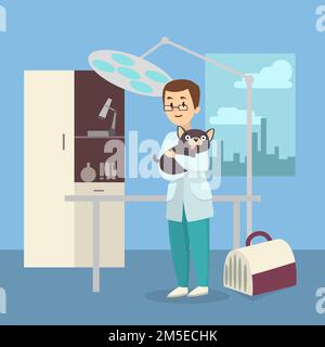 Tierarzt mit Hund in der Tierklinik der Station. Stock Vektor