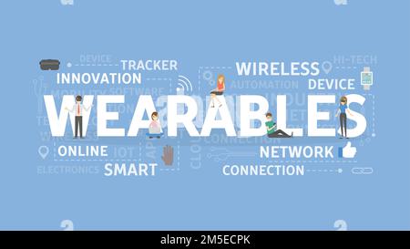 Illustration des Wearables-Konzepts. Idee von Wireless, Netzwerk und Geräten. Stock Vektor