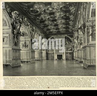 Vintage-Illustration nach einer Fotografie der Galerie Heinrich II., Palast von Fontainebleau Frankreich, viktorianisches 19. Jahrhundert Stockfoto