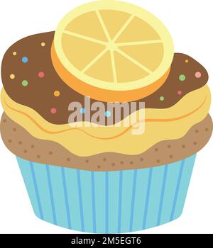 Süßer Cupcake mit Zitronenscheibe. Ein Symbol für leckeres Gebäck Stock Vektor