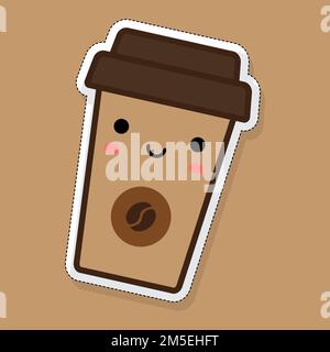 Aufkleber eines süßen Cartoon-Kaffeeglases. Vektordarstellung. Stock Vektor