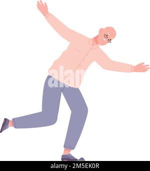 Stolpernder alter Mann. Sturzunfall des Seniors, isoliert auf weißem Hintergrund Stock Vektor