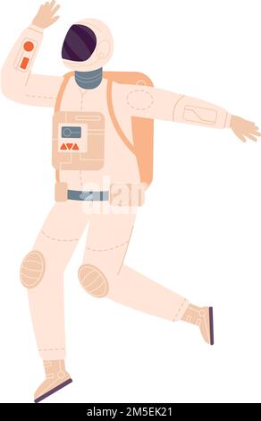 Laufender Astronaut. Spaceman läuft. Weltraumreisender isoliert auf weißem Hintergrund Stock Vektor