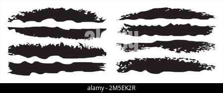 Sammlung von künstlerischen grungy schwarze Farbe von Hand gemacht kreative Pinselstrich auf Hintergrund isoliert gesetzt. Eine Gruppe von abstrakten Grunge-Skizzen für Design Stockfoto