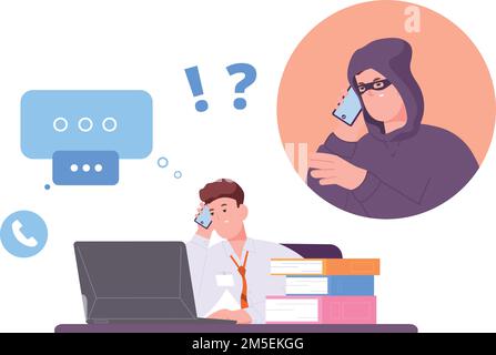Telefonbetrug. Gelddiebstahl. Hacker-Phishing-Daten isoliert auf weißem Hintergrund Stock Vektor