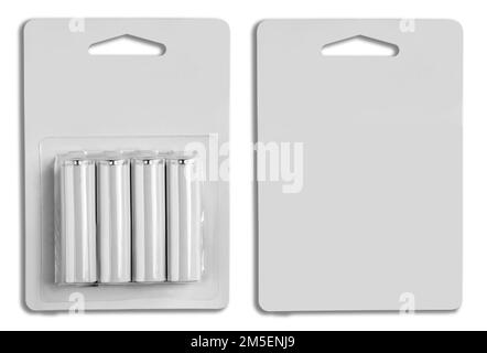 Eine Reihe eine der Batterien der Größe AA auf weißem Hintergrund Stockfoto