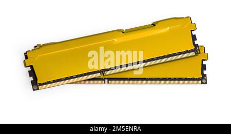 Desktop-PC-Speicher. Zwei DIMM-DDR4-Speichermodule. Teile für Montage PC isoliert auf weiß Stockfoto