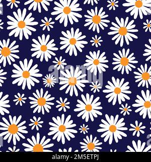 Weiße Gänseblümchen auf marineblauem nahtlosen Vektormuster. Vektordarstellung. Ideal für Kinderprodukte, Textilien, Verpackungen Stock Vektor