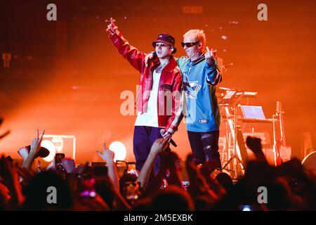 Mailand, Italien. 13. Dezember 2022. Salmo und Lazza treten am 12. Dezember 2022 live im Mediolanum Forum Assago in Mailand auf (Foto von Alessandro Bremec/NurPhoto). Kredit: NurPhoto SRL/Alamy Live News Stockfoto