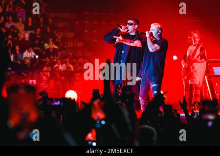 Mailand, Italien. 12. Dezember 2022. Salmo und Marracash treten am 12. Dezember 2022 live im Mediolanum Forum Assago in Mailand auf (Foto von Alessandro Bremec/NurPhoto). Kredit: NurPhoto SRL/Alamy Live News Stockfoto