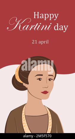 Selamat hari Kartini. Übersetzung Happy Kartini Tag. Habis gelap terbitlah terang bedeutet nach Dunkelheit kommt Licht. Indonesischer Held Kartini mit indonesischer Flagge Vektorgrafik Stock Vektor