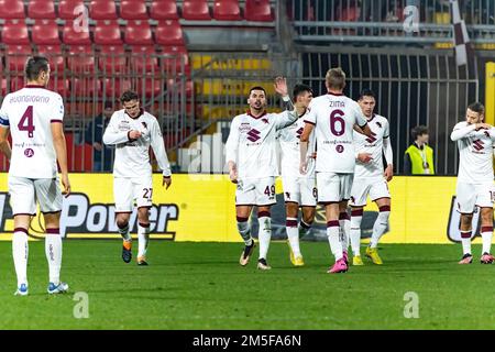 Monza, Italien. 28. Dezember 2022. Turin FC feiert ein Tor während des freundlichen Spiels zwischen AC Monza und Turin FC im U-Power Stadium. (Endstand; AC Monza 1:4 Turin FC) Guthaben: SOPA Images Limited/Alamy Live News Stockfoto