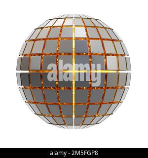 Abstrakte Silberkugel, die innen leuchtet, isoliert auf weißem Hintergrund. 3D-Rendering Stockfoto