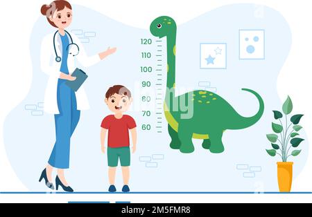 Kinderarzt untersucht Kranke Kinder und Babys für medizinische Entwicklung, Impfung und Behandlung in flacher Cartoon Hand Drawn Templates Illustration Stock Vektor
