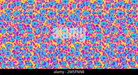 Nahtlose psychedelische Regenbogen-80s-Leopardenmuster mit Tiermuster als Hintergrundstruktur. Trügerisches abstraktes Dopamin-Modemotiv. Leuchtendes, farbenfrohes Neon pi Stockfoto