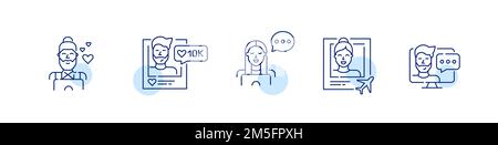 Satz von Blogger-Symbolen. Pixelgenaue, bearbeitbare Liniensymbole Stock Vektor