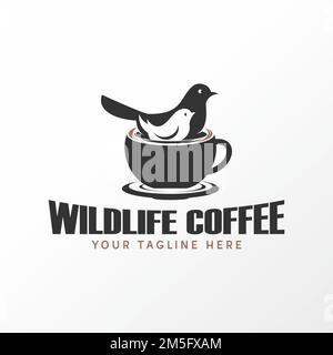 Einfache zwei Vögel und einzigartige Kaffeetasse Bildgrafik Symbol Logo Design abstraktes Konzept Vektormaterial. Kann als Symbol für das Trinken von Tieren verwendet werden Stock Vektor