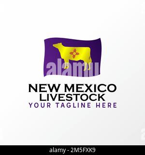 Einfaches und einzigartiges New Mexico Flagge- und Kuhbild grafisches Symbol Logo Design abstraktes Konzept Vektormaterial. Symbol für Tier oder Vieh Stock Vektor