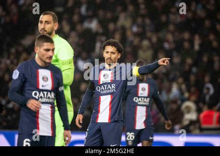 Marquinhos während des französischen Fußballspiels L1 zwischen dem FC Paris Saint-Germain und dem Elsass RC Strasbourg im Parc des Princes Stadion in Paris am 28. Dezember 2022. Foto: Blondet Eliot /ABACAPRESS.COM Stockfoto