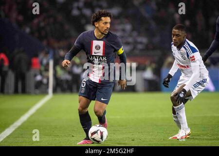 Marquinhos während des französischen Fußballspiels L1 zwischen dem FC Paris Saint-Germain und dem Elsass RC Strasbourg im Parc des Princes Stadion in Paris am 28. Dezember 2022. Foto: Blondet Eliot /ABACAPRESS.COM Stockfoto