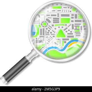 Vergrößerungsglas mit Karte, Vektor EPS10-Abbildung Stock Vektor