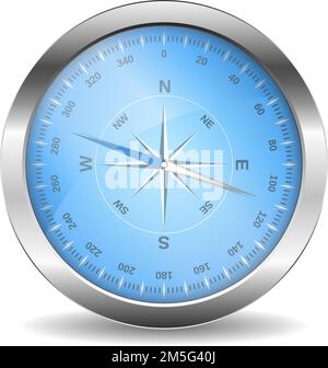 Metallischer Kompass auf weißem Hintergrund, Vektor EPS10-Darstellung Stock Vektor