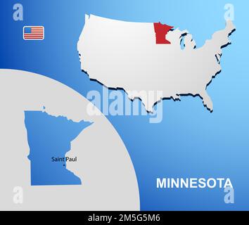 Minnesota auf USA-Karte mit Karte des Staates Stock Vektor