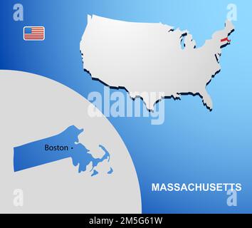 USA-Karte mit Karte des Staates Massachusetts Stock Vektor