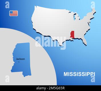 Mississippi auf USA-Karte mit Karte des Staates Stock Vektor