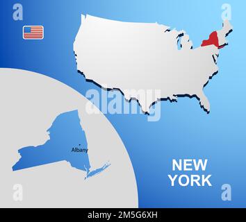 USA-Karte mit Karte des Staates New York Stock Vektor