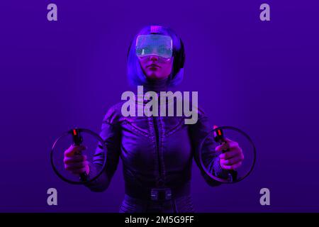 Digitaler Avatar spielt Spiel in der metaversen virtuellen Welt, 3D-Rendering Stockfoto