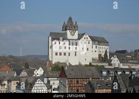 Das Schloss Graf wurde aus dem 11. Jahrhundert erbaut und ist ein Wahrzeichen von Diez, Hessen, Deutschland Stockfoto