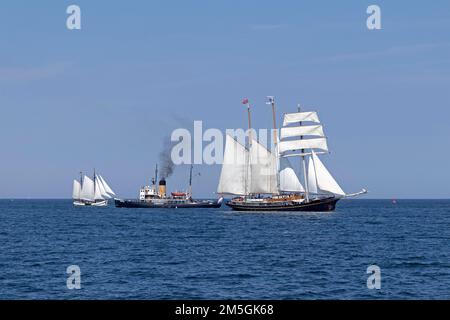 Segelschiffe, Dampfeisbrecher Stettin, Ostsee, Hanse Sail, Warnemünde, Rostock, Mecklenburg-Vorpommern, Deutschland Stockfoto