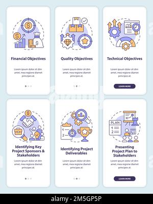 Projektmanagementprozesse Onboarding von Bildschirmen für mobile Apps Stock Vektor