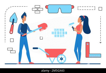 Menschen arbeiten in Reparatur-Service, abstrakte Konzept Vektor Illustration. Cartoon-Charaktere arbeiten mit Schaufel und Malerrolle, Bauherren Menschen und h Stock Vektor