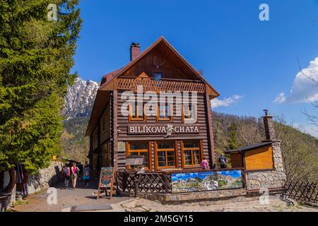 Hrebienok Slowakei - 10. Mai 2022: Berghotel Bilikova chata in der Hohen Tatra Stockfoto