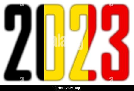 2023, isoliert auf weiß - mit der Flagge Belgiens Stockfoto