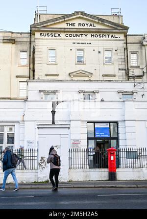 Der alte Haupteingang des Royal Sussex County Hospital RSCH in Brighton , Sussex , England UK - University Hospitals Sussex NHS Foundation Trust. Stockfoto